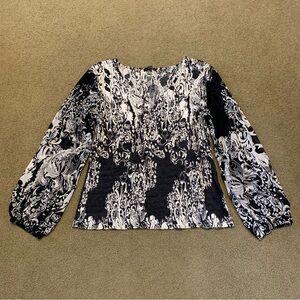 Belissimo New York Y2k Shirt Long Sheer Sleeves Top Blouse Large Black & White